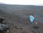 The trail (marked by cairns) goes on the bottom of the crater.