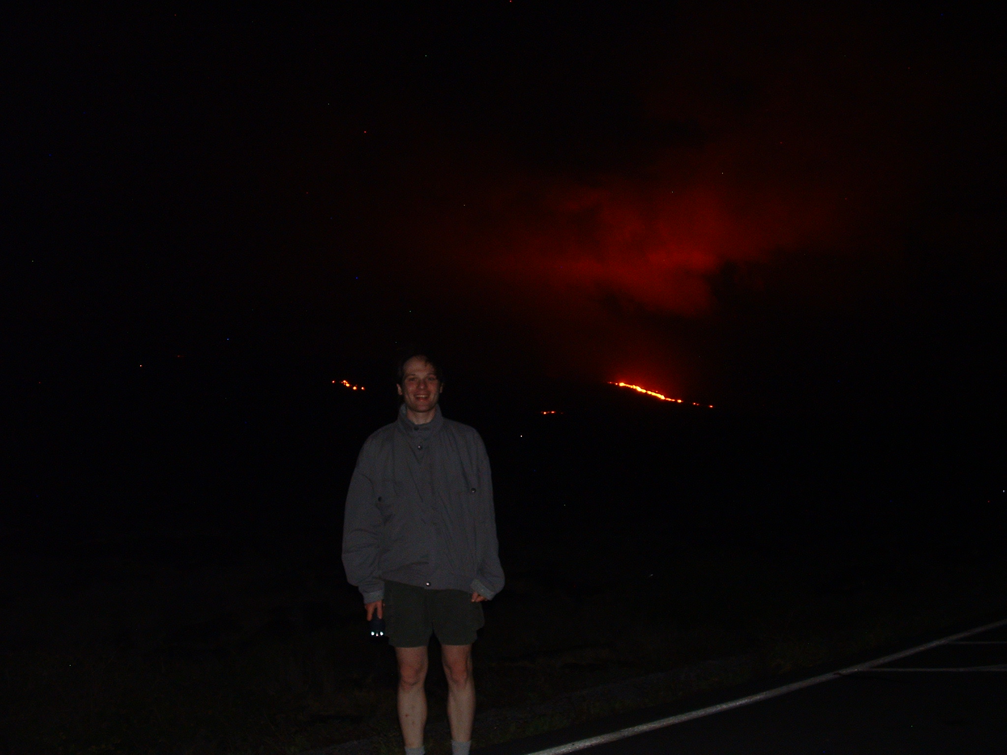 Lava flow at night.