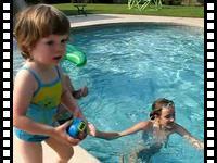 Playing with balls near the pool