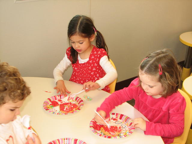 Katya and Kayley at Valentine's Day party in Misha's daycare class